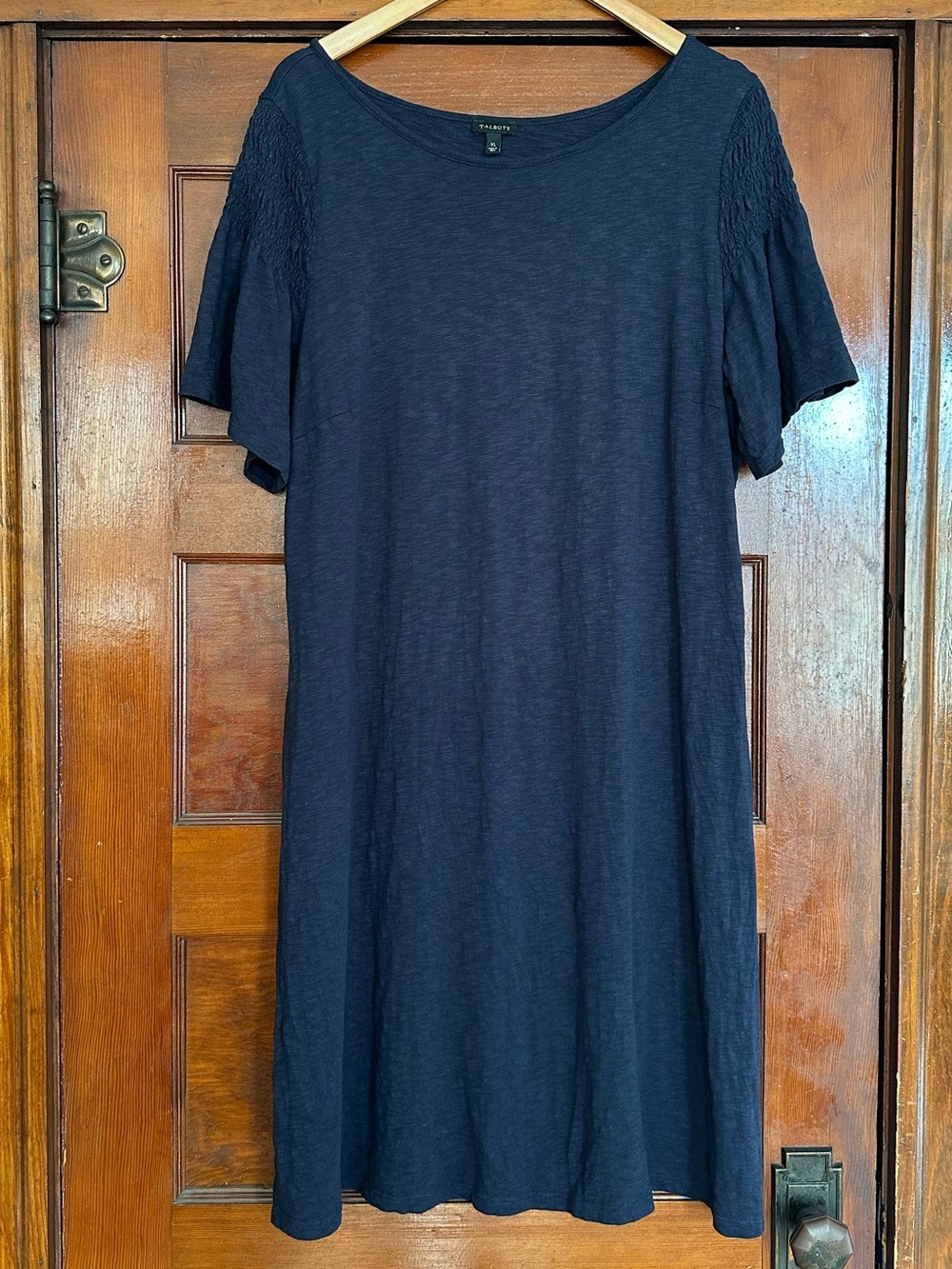 Talbots Navy Round Neck Shift Dress Size XL Cotton Modal Blend Comfy Casual Chic